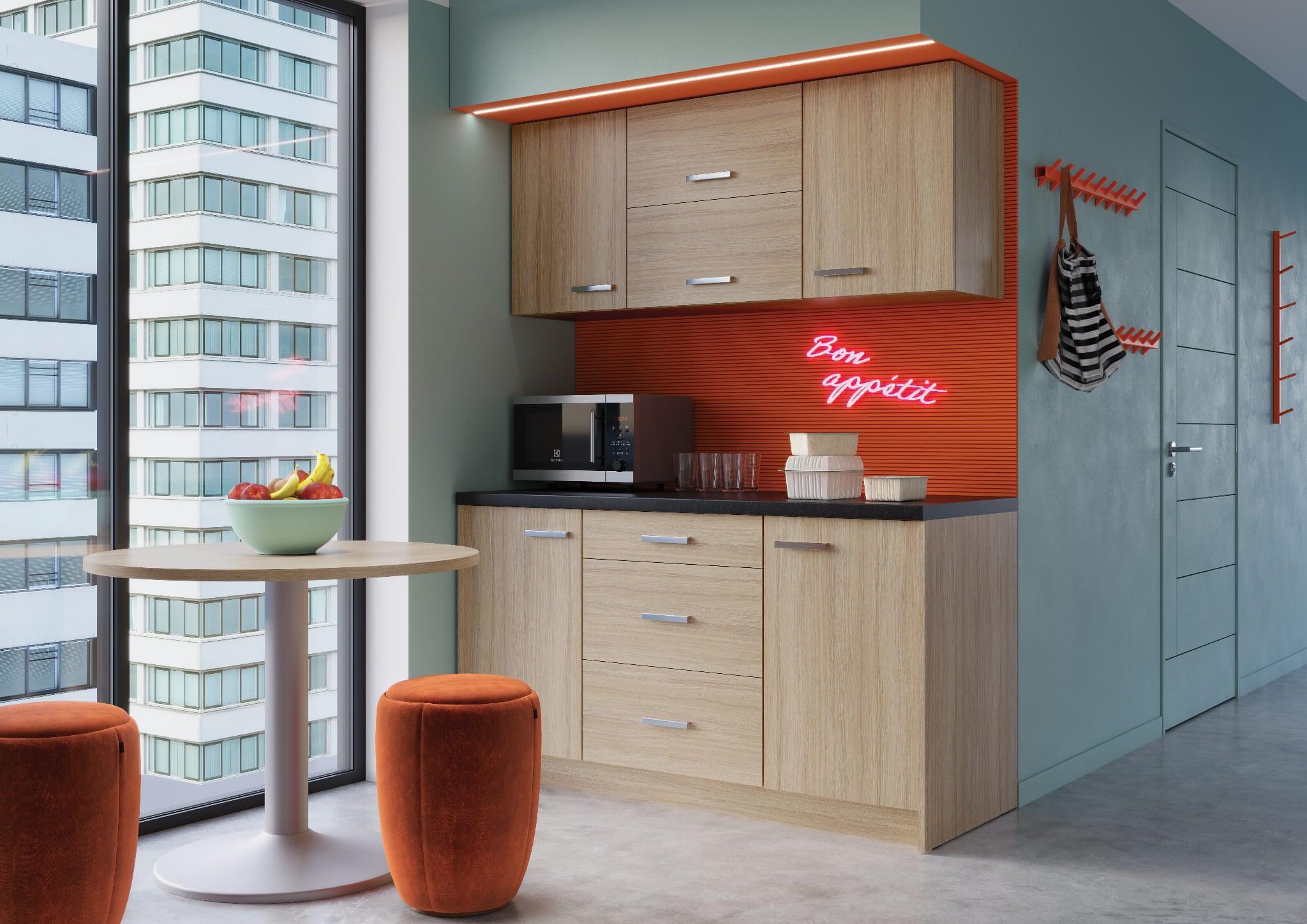 Biuro virtuvėlė Ergostock Oak Kitchenette su kavos staliuku