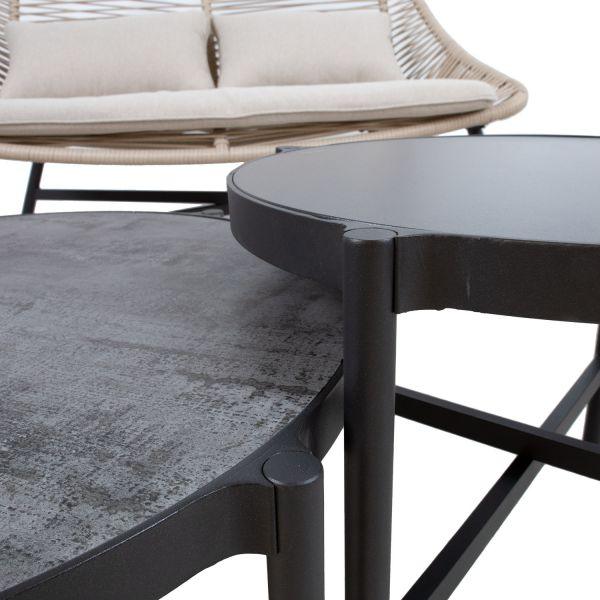 Sodo baldų komplektas HELSINKI: sofa, 2 kėdės ir 2 stalai, smėlio spalvos