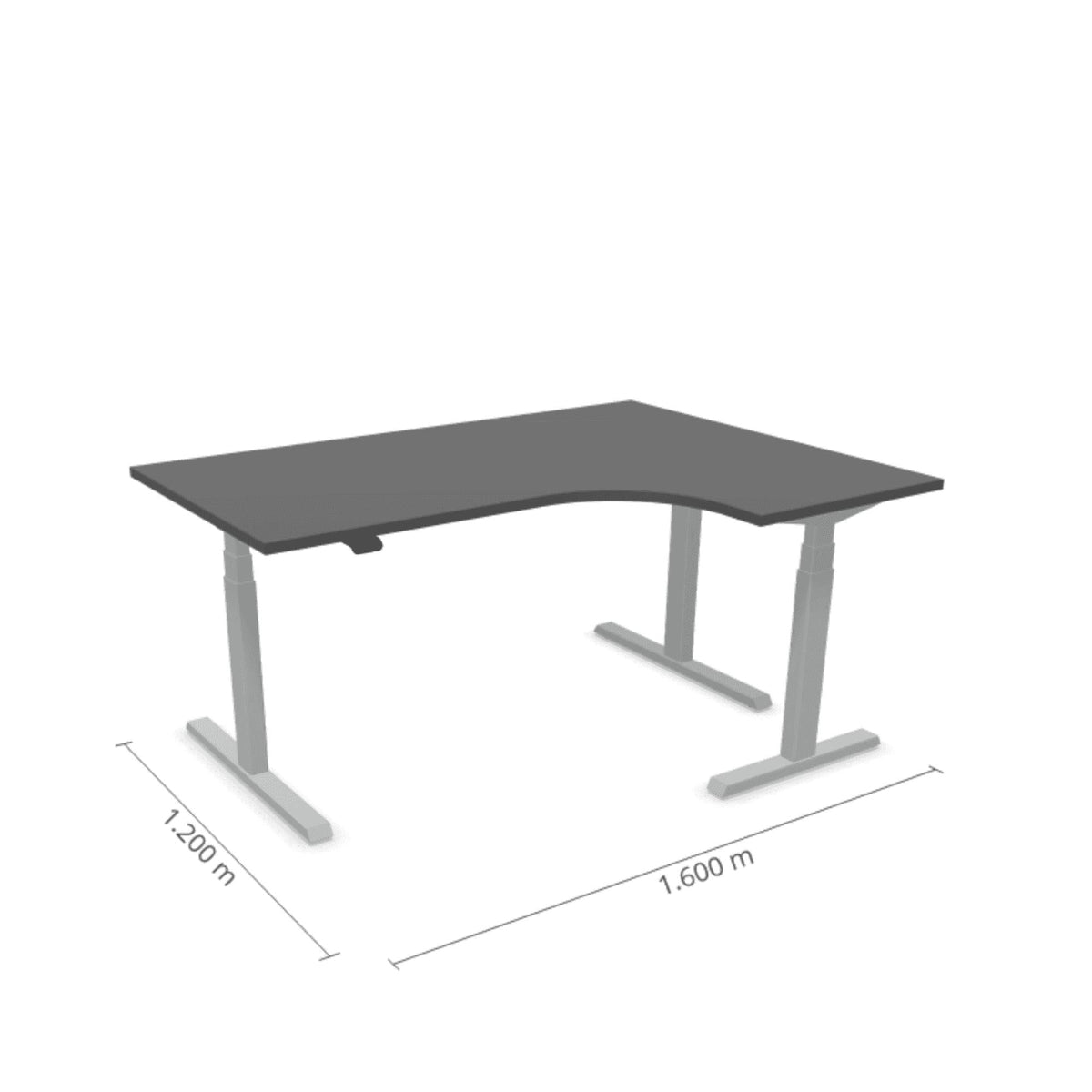 Elektrinis reguliuojamo aukščio L formos stalas Prestige Line 160 cm x 120 cm – Antracito / Sidabrinė / Dešinysis