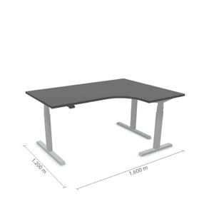 Elektrinis reguliuojamo aukščio L formos stalas Prestige Line 160 cm x 120 cm – Antracito / Sidabrinė / Dešinysis