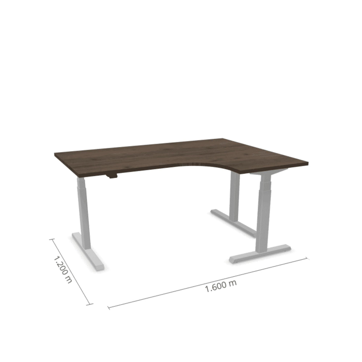 Elektrinis reguliuojamo aukščio L formos stalas Prestige Line 160 cm x 120 cm – Riešutmedžio / Sidabrinė / Dešinysis