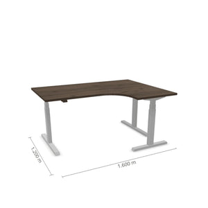 Elektrinis reguliuojamo aukščio L formos stalas Prestige Line 160 cm x 120 cm – Riešutmedžio / Sidabrinė / Dešinysis