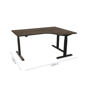 Elektrinis reguliuojamo aukščio L formos stalas Prestige Line 160 cm x 120 cm – Riešutmedžio / Juoda / Dešinysis