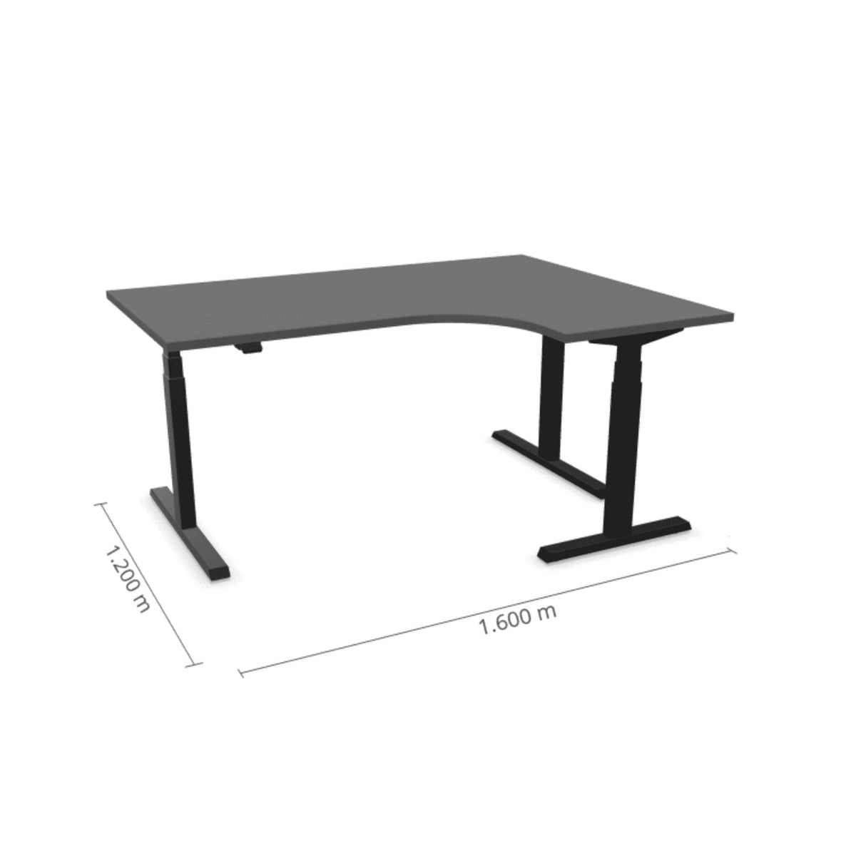 Elektrinis reguliuojamo aukščio L formos stalas Prestige Line 160 cm x 120 cm – Antracito / Juoda / Dešinysis