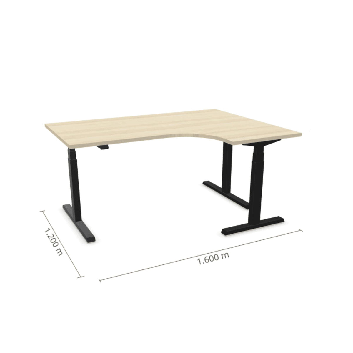 Elektrinis reguliuojamo aukščio L formos stalas Prestige Line 160 cm x 120 cm – Nabucco / Juoda / Dešinysis