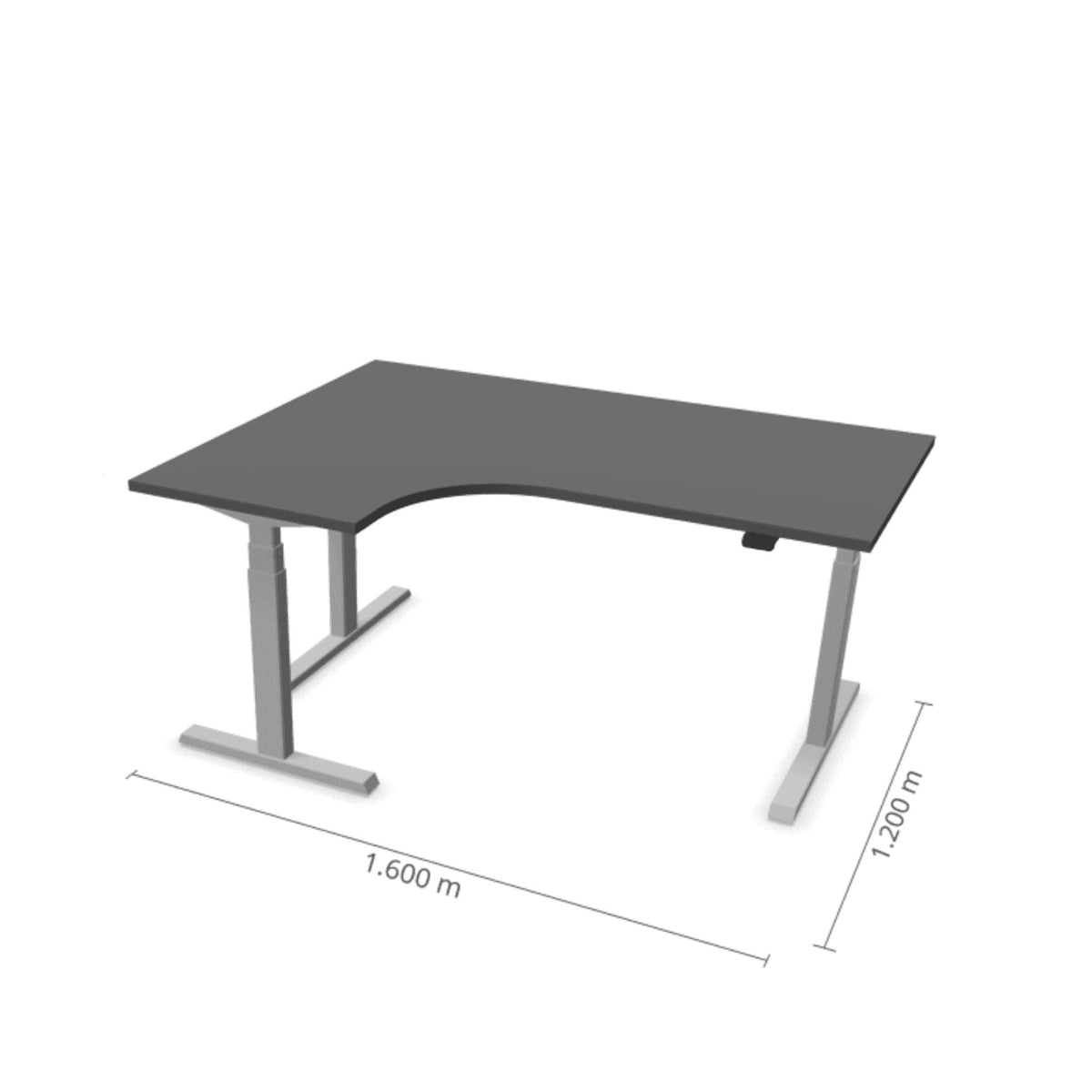 Elektrinis reguliuojamo aukščio L formos stalas Prestige Line 160 cm x 120 cm – Antracito / Sidabrinė / Kairysis