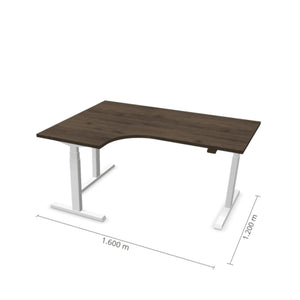 Elektrinis reguliuojamo aukščio L formos stalas Prestige Line 160 cm x 120 cm – Riešutmedžio / Balta / Kairysis
