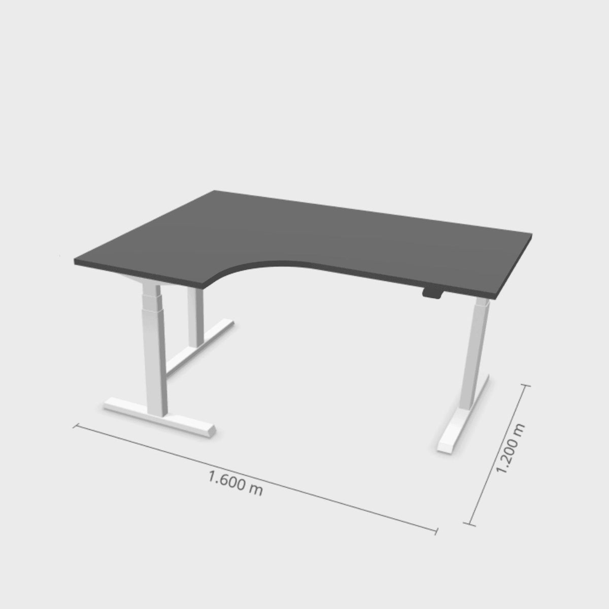 Elektrinis reguliuojamo aukščio L formos stalas Prestige Line 160 cm x 120 cm – Antracito / Balta / Kairysis