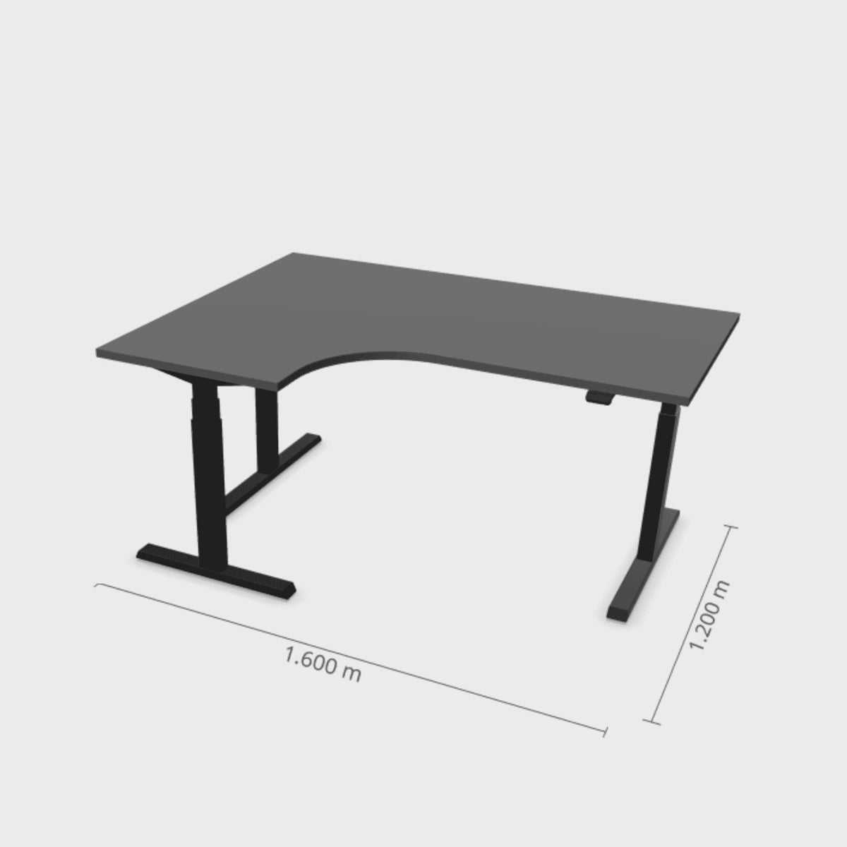 Elektrinis reguliuojamo aukščio L formos stalas Prestige Line 160 cm x 120 cm – Antracito / Juoda / Kairysis