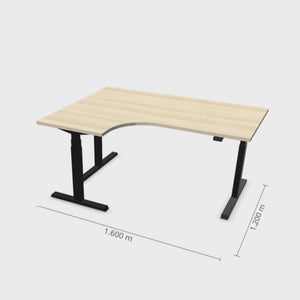 Elektrinis reguliuojamo aukščio L formos stalas Prestige Line 160 cm x 120 cm – Nabucco / Juoda / Kairysis