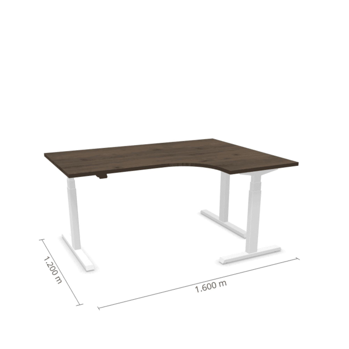 Elektrinis reguliuojamo aukščio L formos stalas Prestige Line 160 cm x 120 cm – Riešutmedžio / Balta / Dešinysis