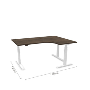 Elektrinis reguliuojamo aukščio L formos stalas Prestige Line 160 cm x 120 cm – Riešutmedžio / Balta / Dešinysis
