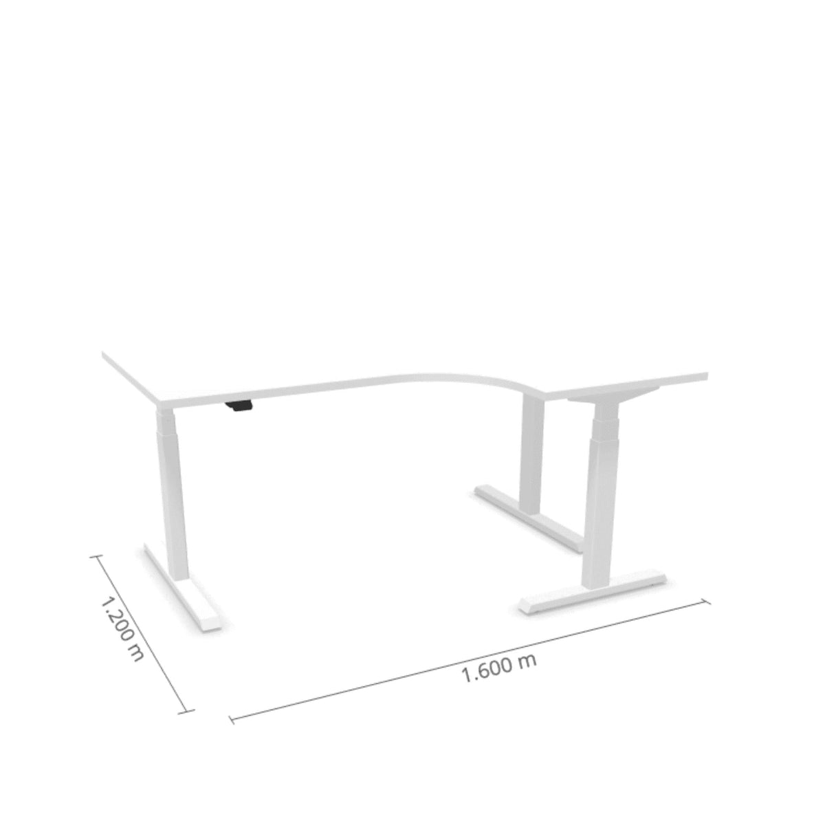 Elektra reguliuojamo aukščio stalas Prestige Line L formos 160 cm x 120 cm – Balta / Balta / Dešinysis