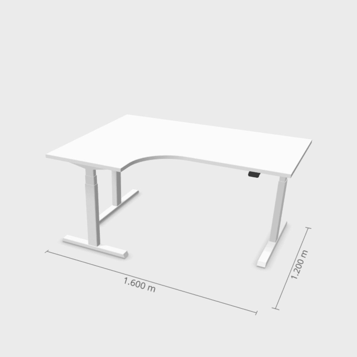 Elektra reguliuojamo aukščio stalas Prestige Line L formos 160 cm x 120 cm – Balta / Balta / Kairysis