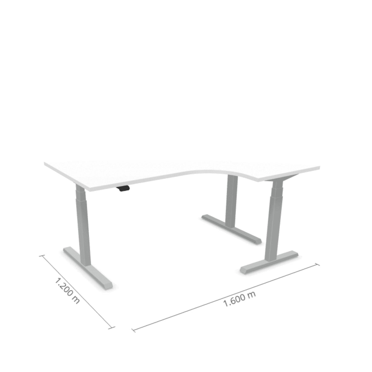 Elektra reguliuojamo aukščio stalas Prestige Line L formos 160 cm x 120 cm – Balta / Sidabro / Dešinysis