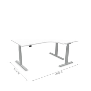 Elektra reguliuojamo aukščio stalas Prestige Line L formos 160 cm x 120 cm – Balta / Sidabro / Dešinysis