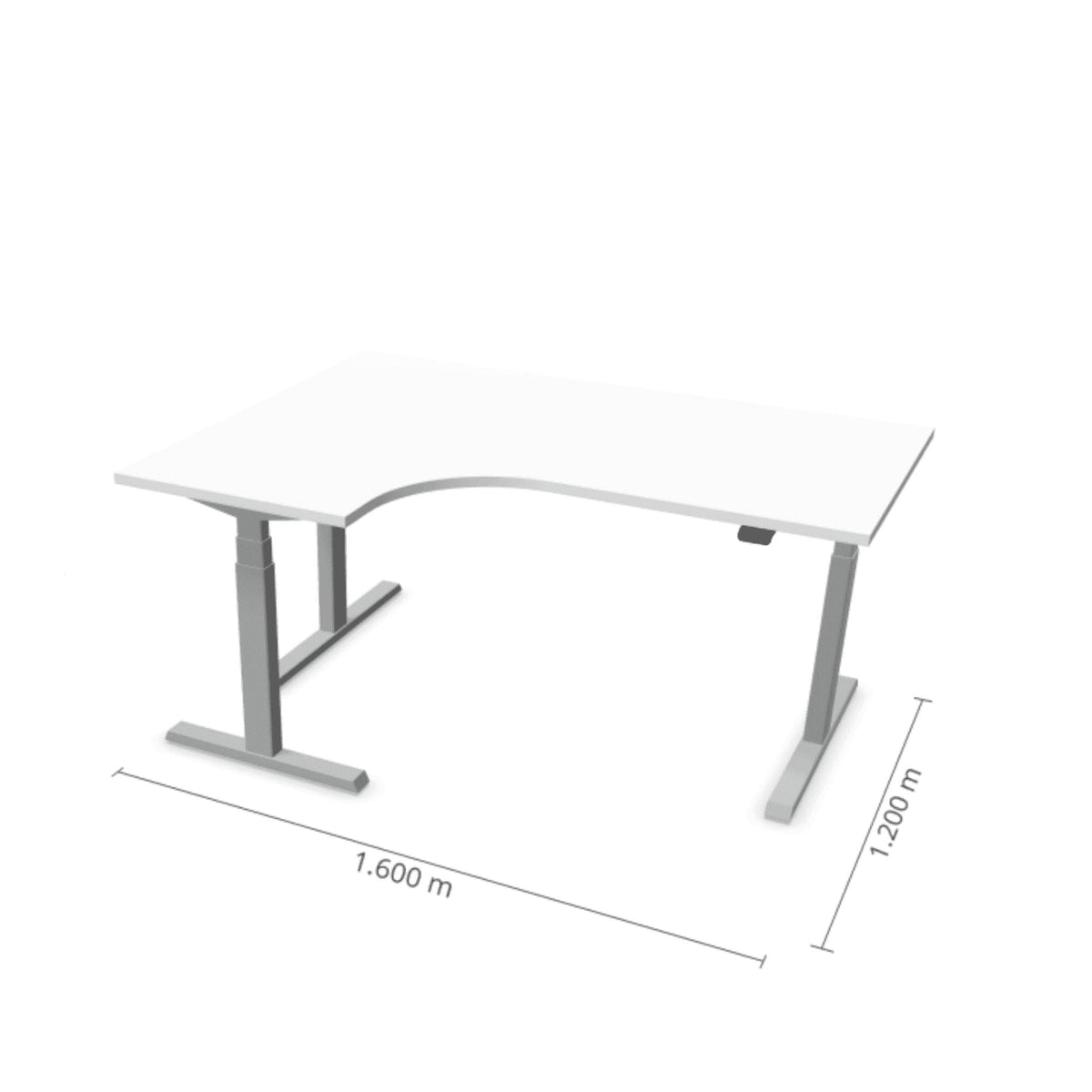 Elektra reguliuojamo aukščio stalas Prestige Line L formos 160 cm x 120 cm – Balta / Sidabro / Kairysis