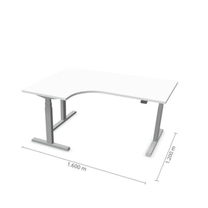 Elektra reguliuojamo aukščio stalas Prestige Line L formos 160 cm x 120 cm – Balta / Sidabro / Kairysis