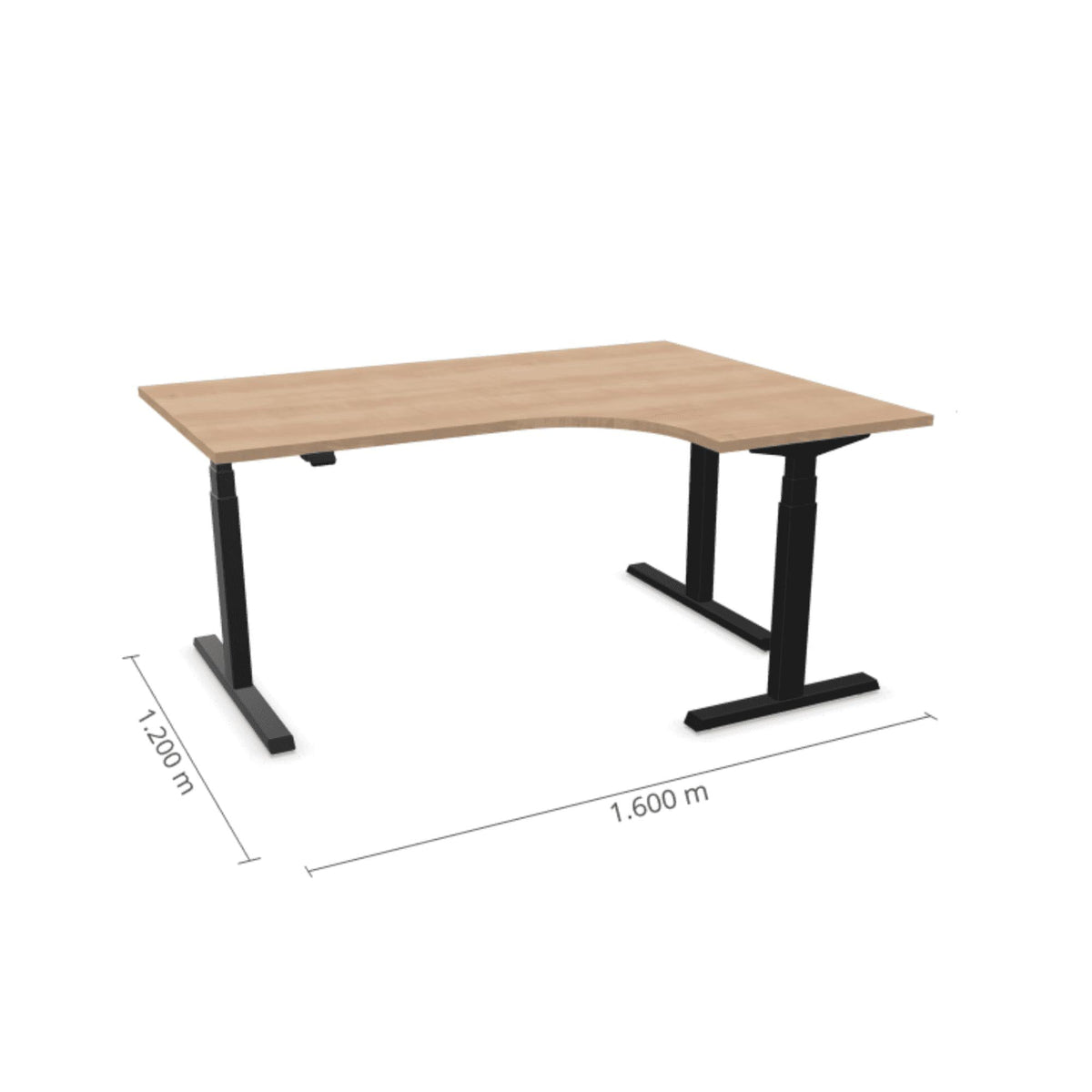 Elektra reguliuojamo aukščio stalas Prestige Line L formos 160 cm x 120 cm – American oak / Juoda / Dešinysis