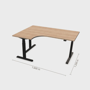 Elektra reguliuojamo aukščio stalas Prestige Line L formos 160 cm x 120 cm – American oak / Juoda / Kairysis