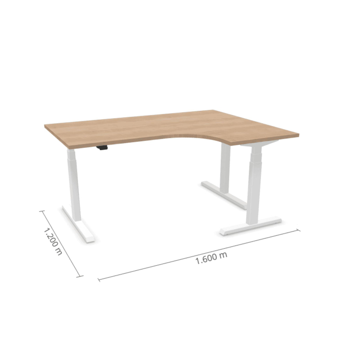 Elektra reguliuojamo aukščio stalas Prestige Line L formos 160 cm x 120 cm – American oak / Balta / Dešinysis