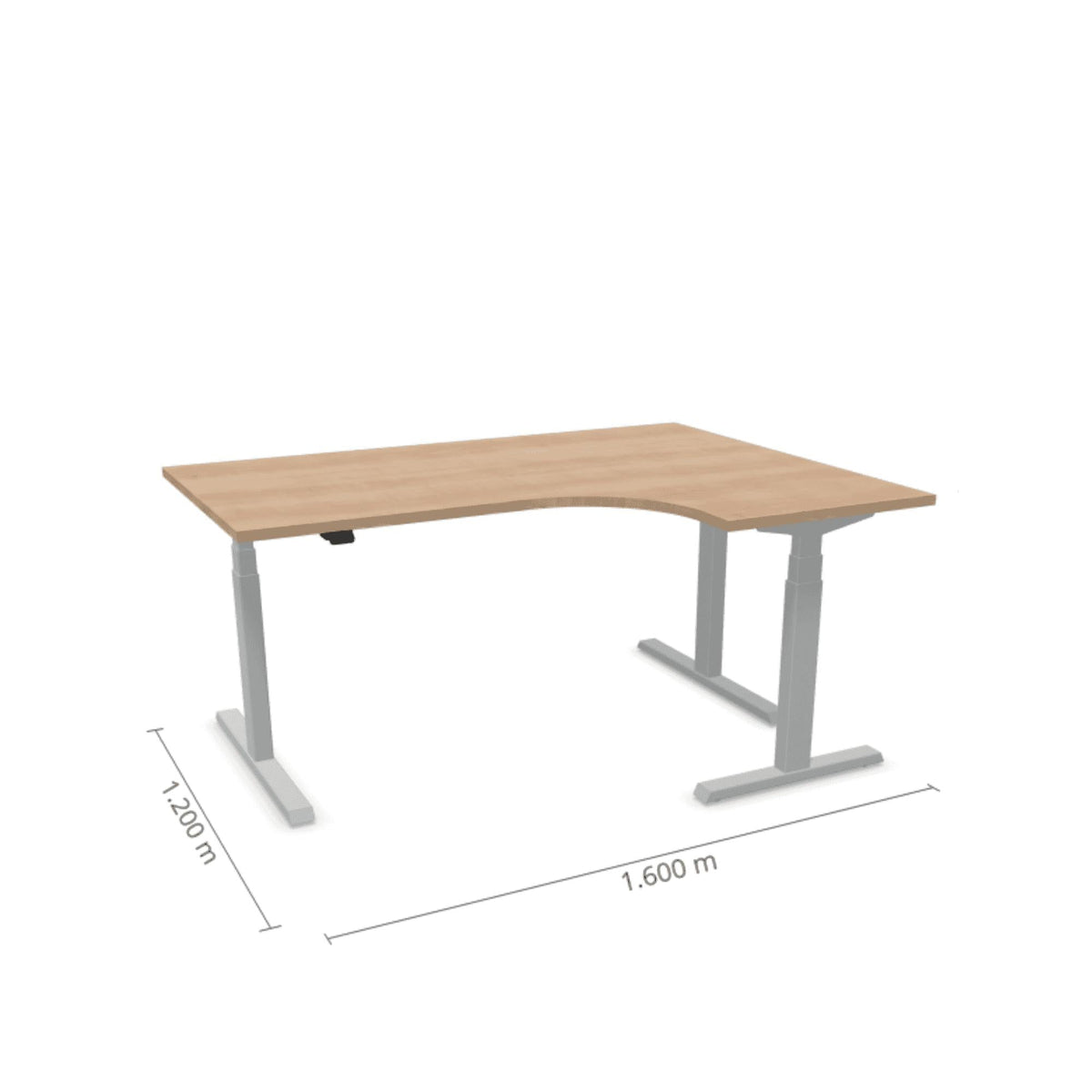 Elektra reguliuojamo aukščio stalas Prestige Line L formos 160 cm x 120 cm – American oak / Sidabro / Dešinysis