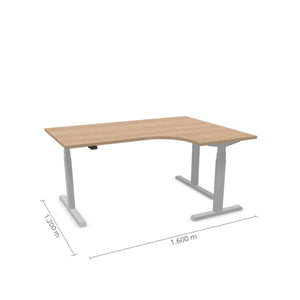 Elektra reguliuojamo aukščio stalas Prestige Line L formos 160 cm x 120 cm – American oak / Sidabro / Dešinysis