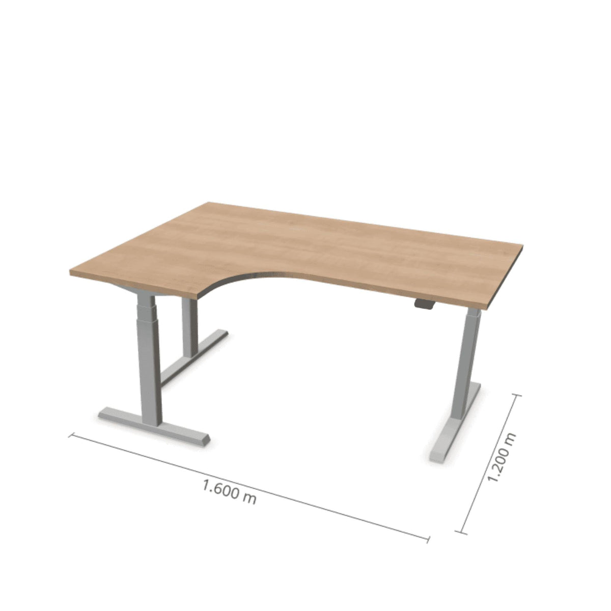 Elektra reguliuojamo aukščio stalas Prestige Line L formos 160 cm x 120 cm – American oak / Sidabro / Kairysis