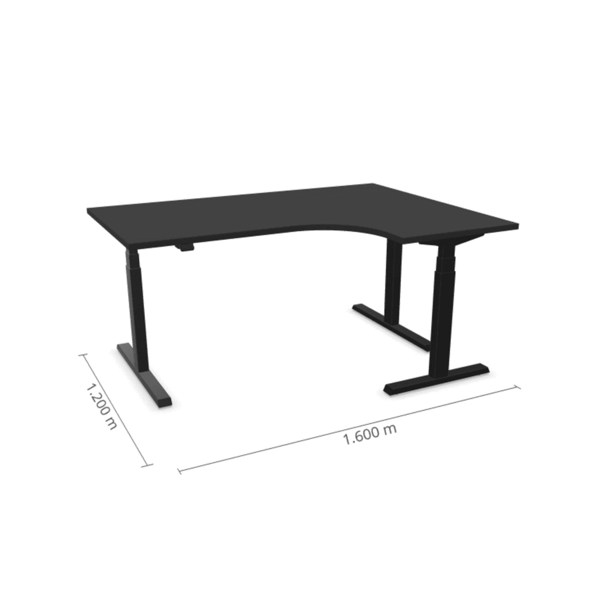 Elektra reguliuojamo aukščio stalas Prestige Line L formos 160 cm x 120 cm – Juoda / Juoda / Dešinysis