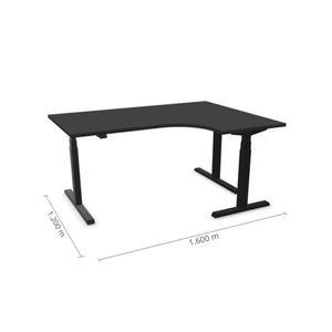 Elektrinis reguliuojamo aukščio L formos stalas Prestige Line 160 cm x 120 cm – Juoda / Juoda / Dešinysis