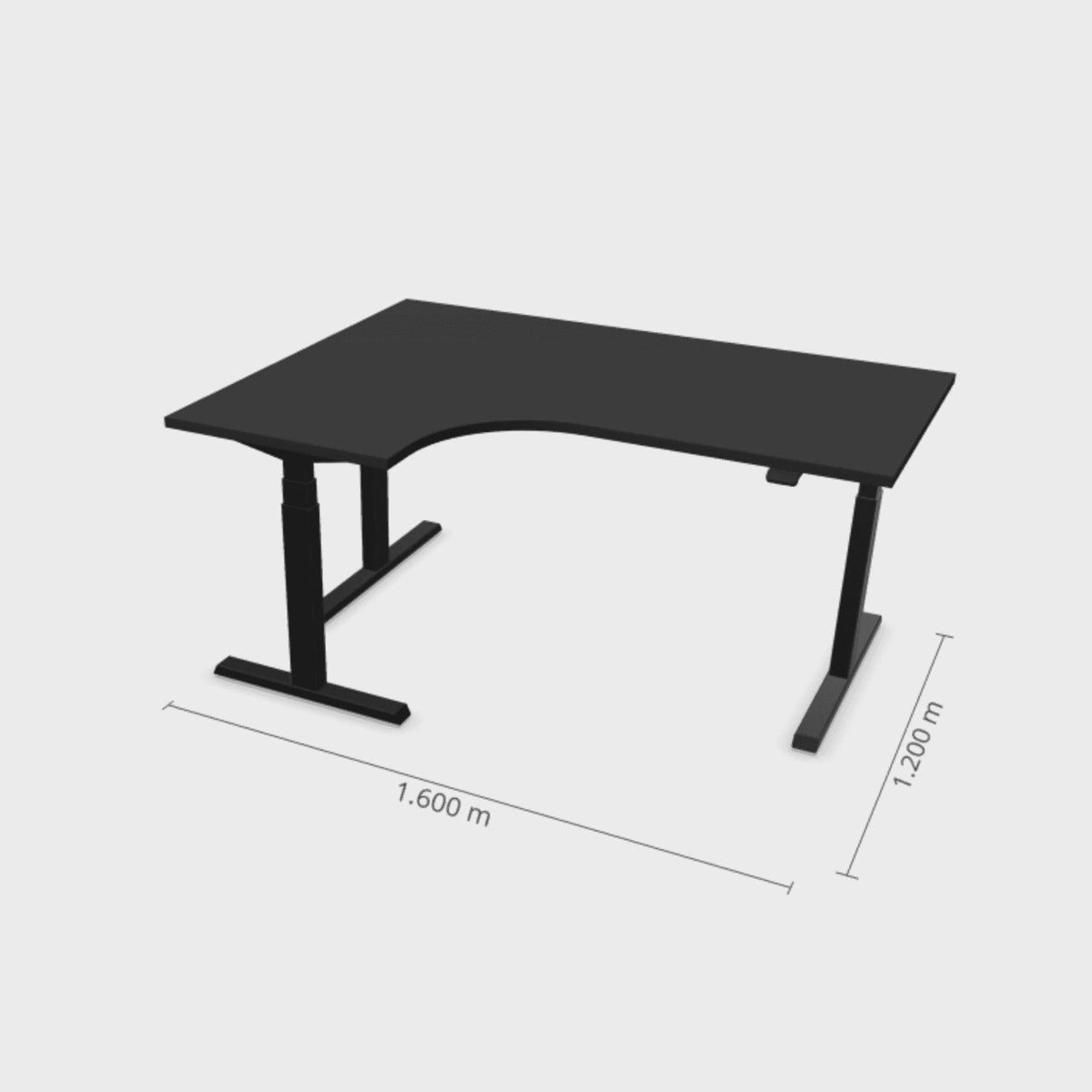 Elektra reguliuojamo aukščio stalas Prestige Line L formos 160 cm x 120 cm – Juoda / Juoda / Kairysis