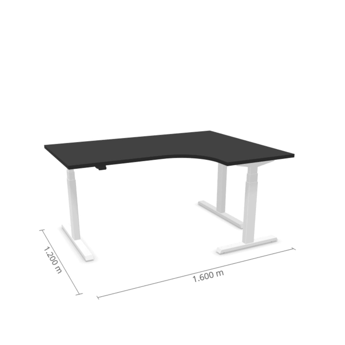 Elektra reguliuojamo aukščio stalas Prestige Line L formos 160 cm x 120 cm – Juoda / Balta / Dešinysis