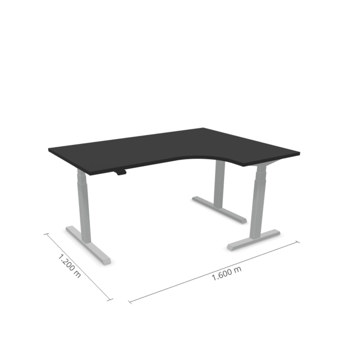 Elektra reguliuojamo aukščio stalas Prestige Line L formos 160 cm x 120 cm – Juoda / Sidabro / Dešinysis