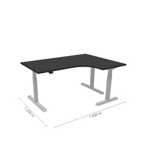Elektra reguliuojamo aukščio stalas Prestige Line L formos 160 cm x 120 cm – Juoda / Sidabro / Dešinysis