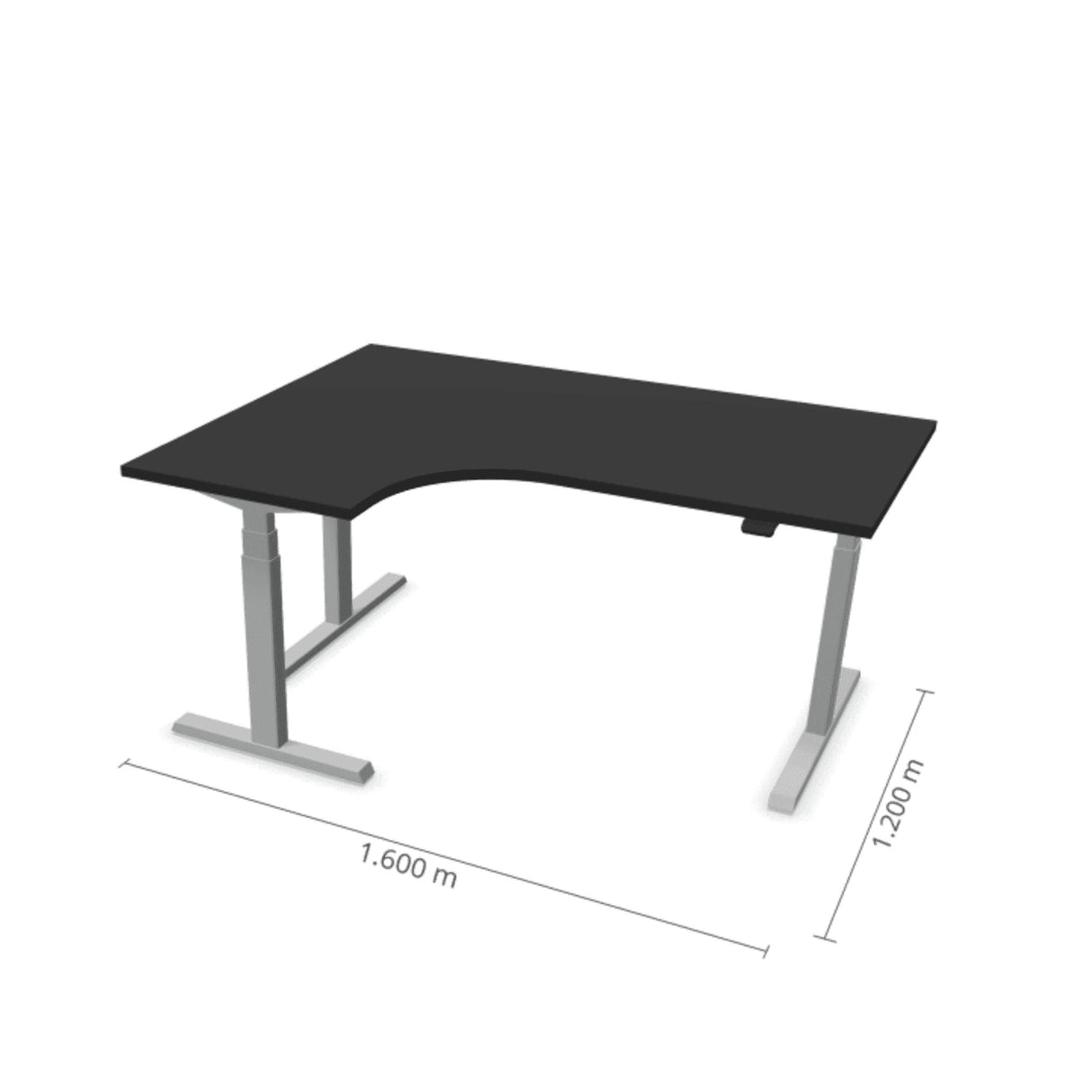 Elektra reguliuojamo aukščio stalas Prestige Line L formos 160 cm x 120 cm – Juoda / Sidabro / Kairysis