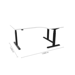 Elektra reguliuojamo aukščio stalas Prestige Line L formos 160 cm x 120 cm – Balta / Juoda / Dešinysis