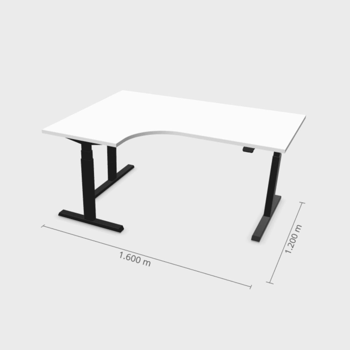 Elektra reguliuojamo aukščio stalas Prestige Line L formos 160 cm x 120 cm – Balta / Juoda / Kairysis