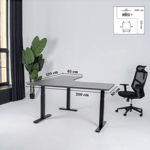 Elektra reguliuojamo aukščio stalas Prestige Line, L formos, 200 cm x 120 cm – Antracito / Juoda / Dešinysis
