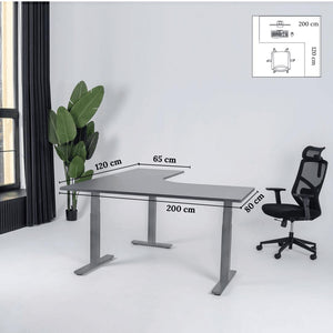 Elektra reguliuojamo aukščio stalas Prestige Line, L formos, 200 cm x 120 cm – Antracito / Sidabrinė / Dešinysis