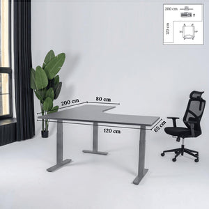 Elektra reguliuojamo aukščio stalas Prestige Line, L formos, 200 cm x 120 cm – Juoda / Sidabrinė / Kairysis