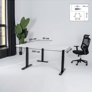 Elektra reguliuojamo aukščio stalas Prestige Line, L formos, 200 cm x 120 cm – Balta / Juoda / Dešinysis