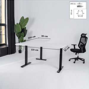 Elektra reguliuojamo aukščio stalas Prestige Line, L formos, 200 cm x 120 cm – Balta / Juoda / Kairysis