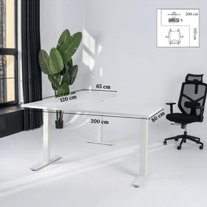 Elektra reguliuojamo aukščio stalas Prestige Line, L formos, 200 cm x 120 cm – Balta / Balta / Dešinysis