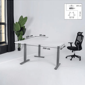 Elektra reguliuojamo aukščio stalas Prestige Line, L formos, 200 cm x 120 cm – Balta / Sidabrinė / Dešinysis