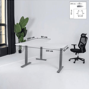 Elektra reguliuojamo aukščio stalas Prestige Line, L formos, 200 cm x 120 cm – Balta / Sidabrinė / Kairysis