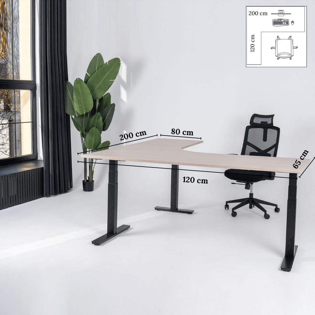 Elektra reguliuojamo aukščio stalas Prestige Line, L formos, 200 cm x 120 cm