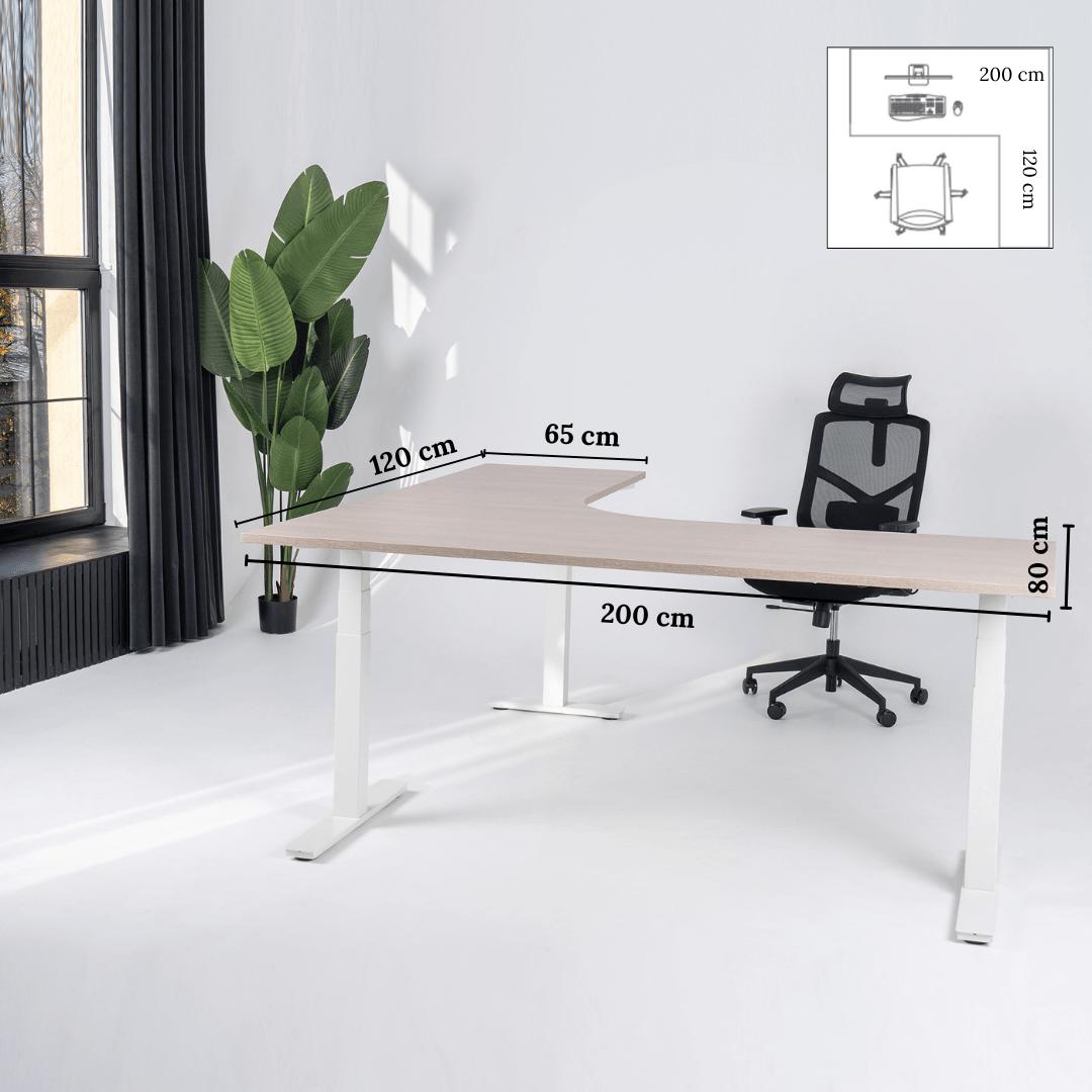 Elektra reguliuojamo aukščio stalas Prestige Line, L formos, 200 cm x 120 cm – Nabucco / Balta / Dešinysis