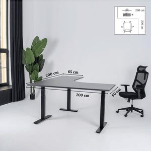 Elektra reguliuojamo aukščio stalas Prestige Line, L formos, 200 cm x 200 cm – Antracito / Juoda / Dešinysis