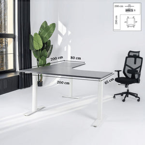 Elektra reguliuojamo aukščio stalas Prestige Line, L formos, 200 cm x 200 cm – Antracito / Balta / Kairysis