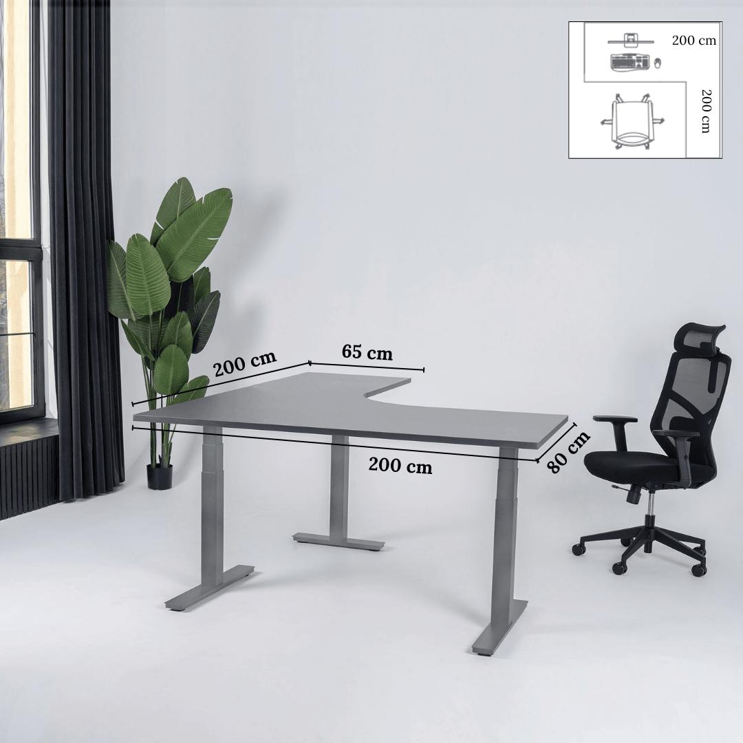 Elektra reguliuojamo aukščio stalas Prestige Line, L formos, 200 cm x 200 cm – Antracito / Pilka / Dešinysis